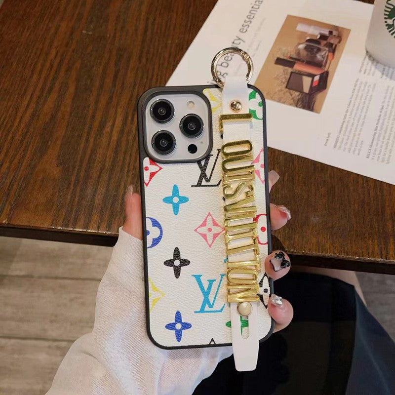Louis Vuitton-inspired checkered iPhone 17 Pro case with hand strap