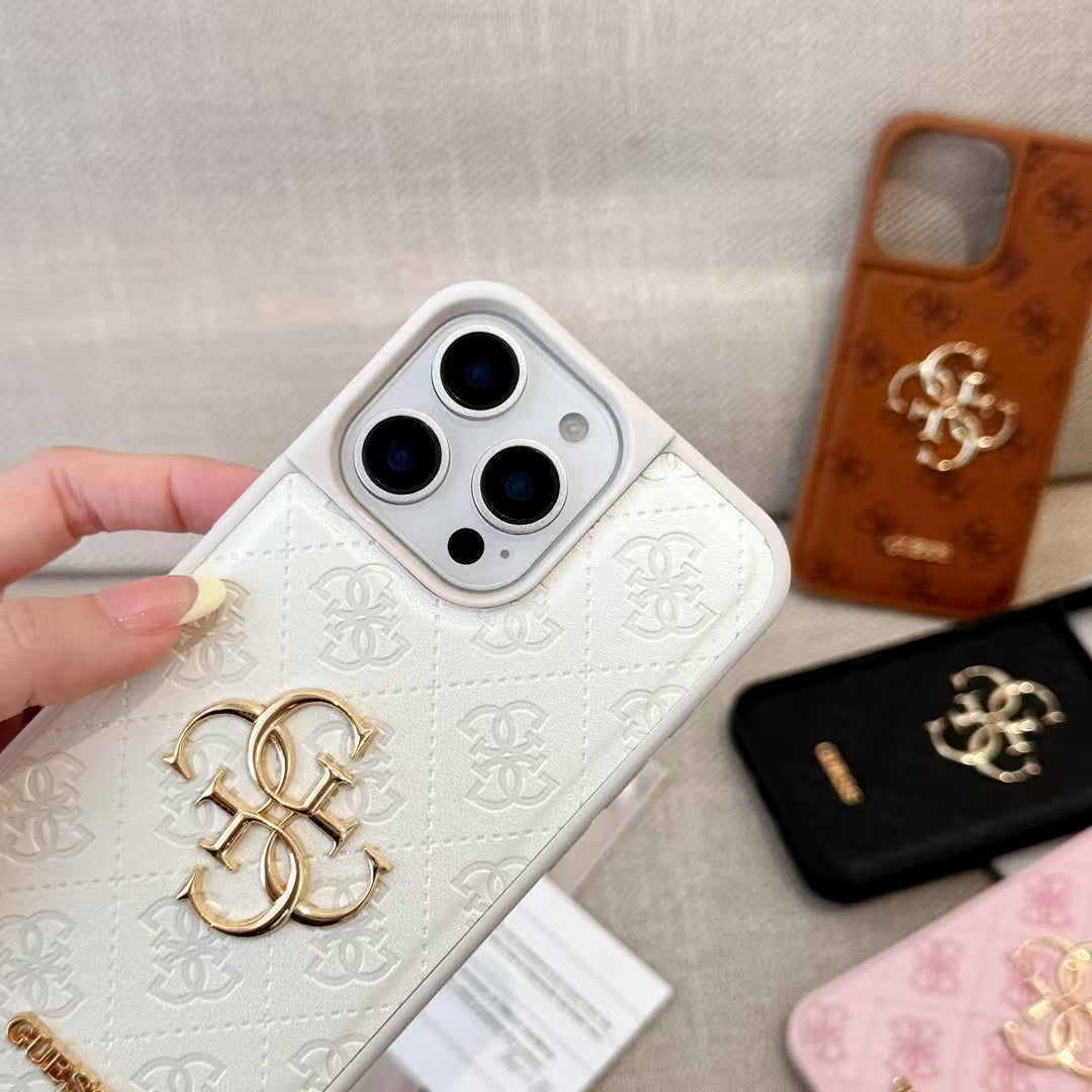 Guess-inspired monogram iPhone case with gold-tone detail