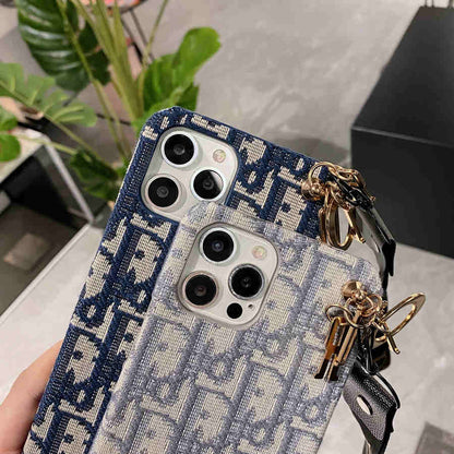 Dior-inspired all-over pattern phone case with hand strap