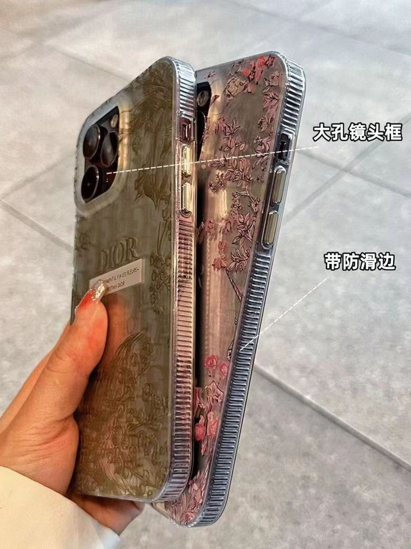 Dior-inspired botanical print case for iPhone 14 Pro