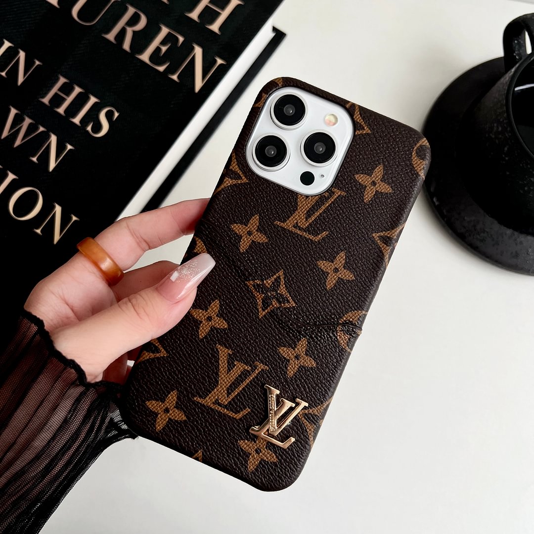 Louis Vuitton-inspired monogram iPhone case card holder, brown big flower