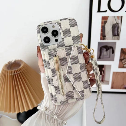 Louis Vuitton-inspired monogram wallet phone case with zip pocket