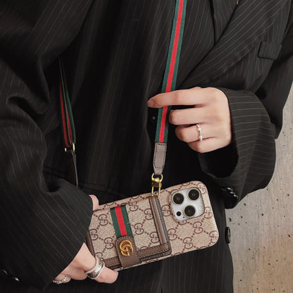 Gucci-inspired leather wallet crossbody iPhone case