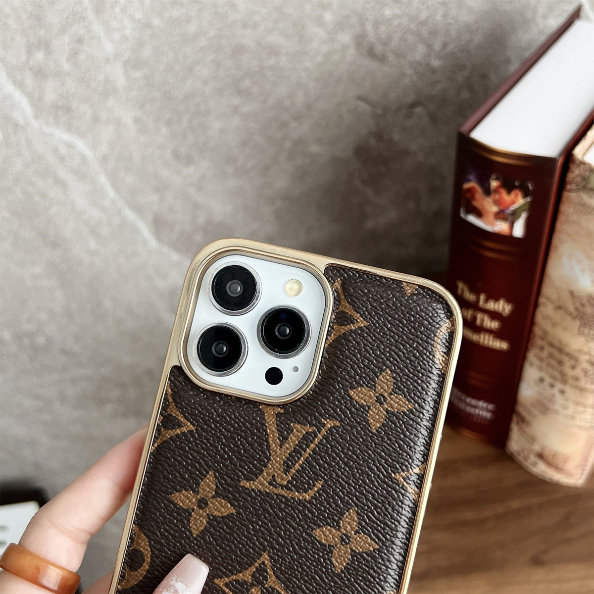 Louis Vuitton-inspired monogram canvas leather iPhone case