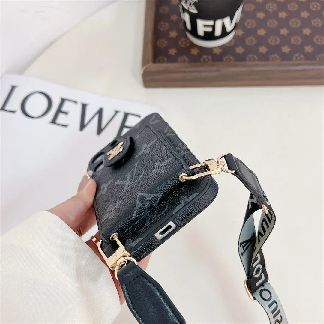 Louis Vuitton-inspired phone monogram case with strap for iPhone 17 / 16 / 15 / 14
