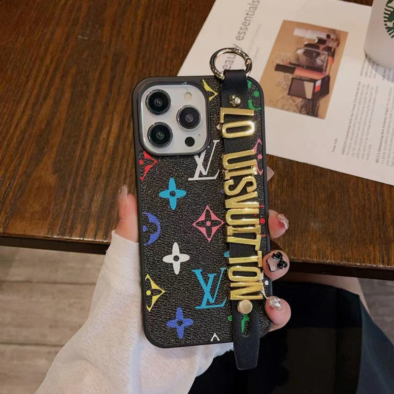 Louis Vuitton-inspired checkered iPhone 17 Pro case with hand strap