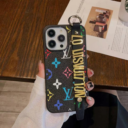 Louis Vuitton-inspired checkered iPhone 17 Pro case with hand strap