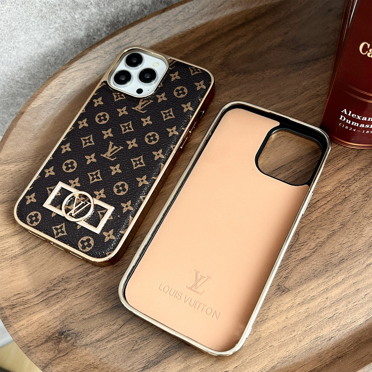 Louis Vuitton-inspired monogram canvas leather iPhone case