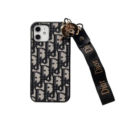Dior-inspired all-over pattern phone case with hand strap