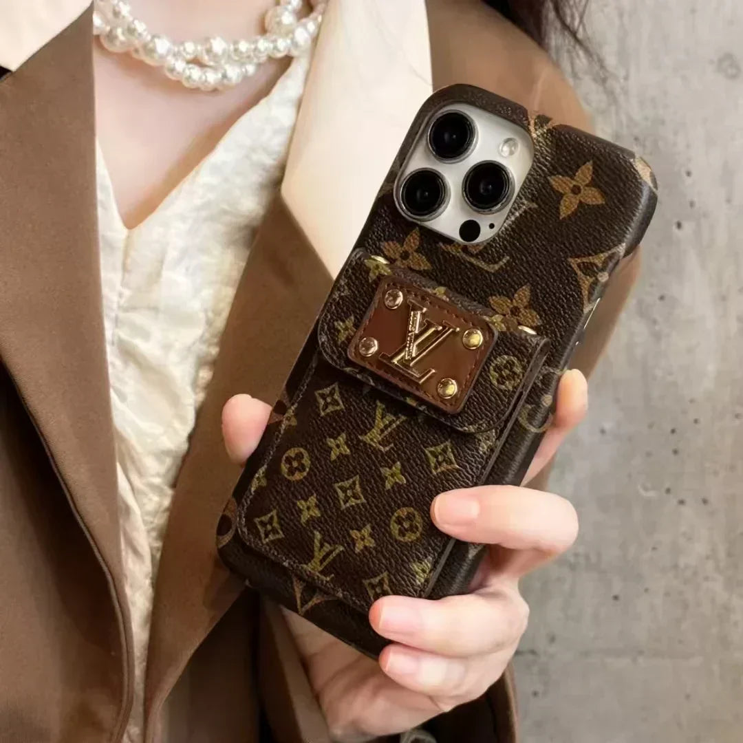 Louis Vuitton-inspired monogram canvas phone case with card holder