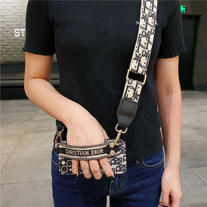 Dior-inspired patterned iPhone 13 case with strap