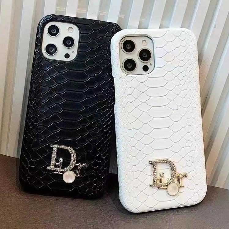 Dior-inspired snake texture iPhone case with emblem detail