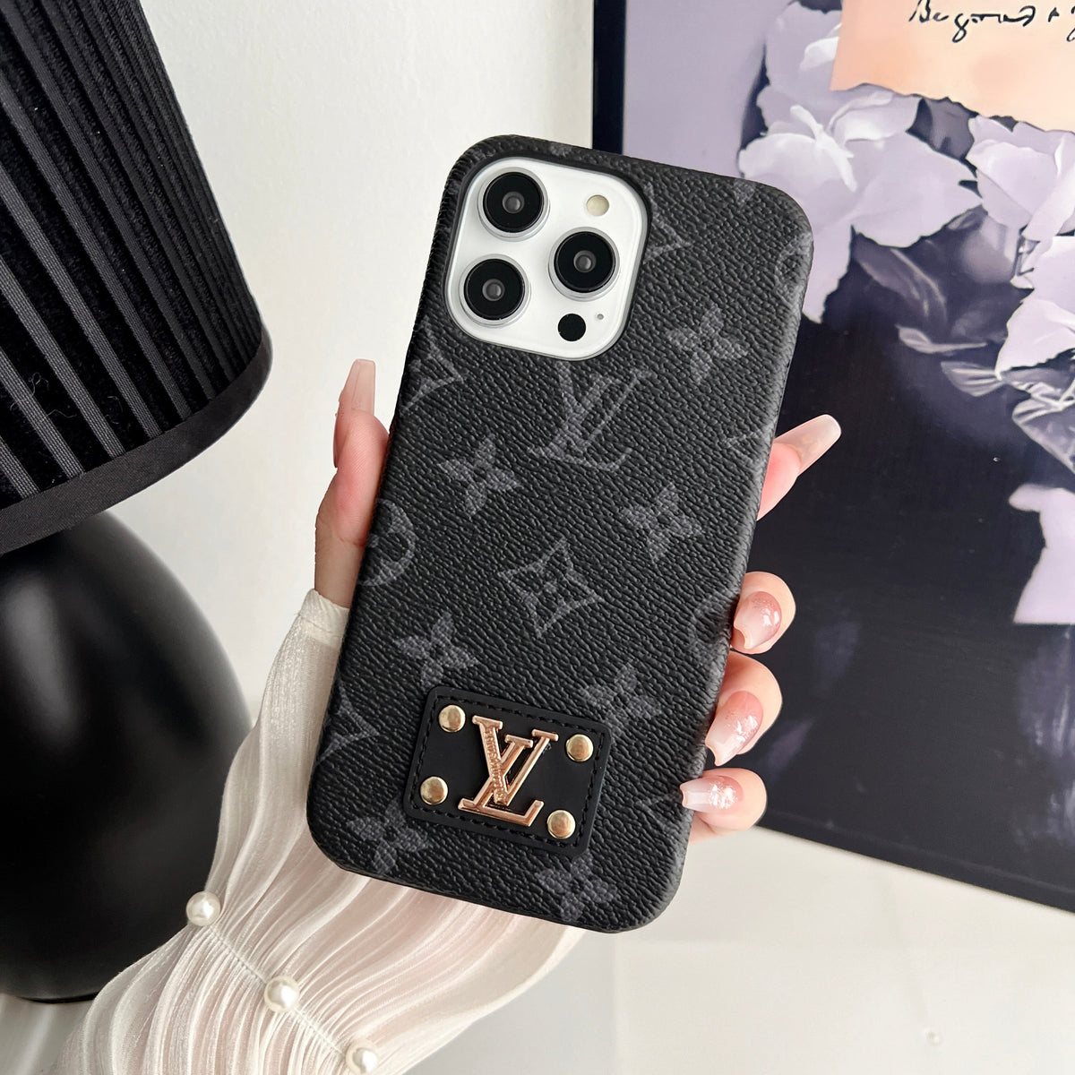 Louis Vuitton-inspired monogram leather case for iPhone, black