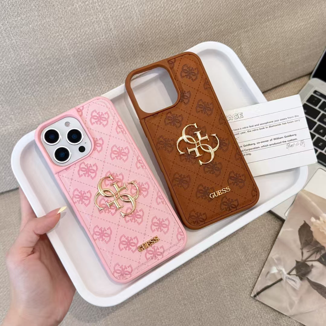 Guess-inspired monogram iPhone case with gold-tone detail