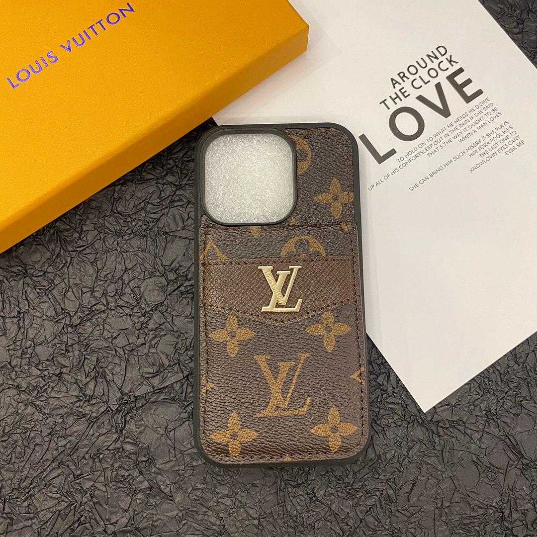Louis Vuitton-inspired monogram leather iPhone case flip wallet