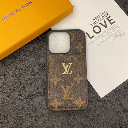 Louis Vuitton-inspired monogram leather iPhone case flip wallet