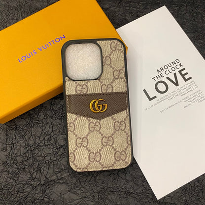 Louis Vuitton-inspired monogram leather iPhone case flip wallet