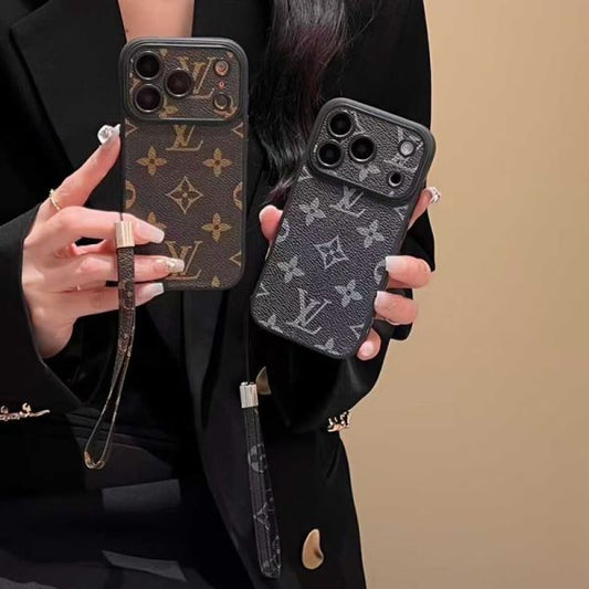 Louis Vuitton-inspired phone monogram case with strap for iPhone 17 / 16 / 15 / 14