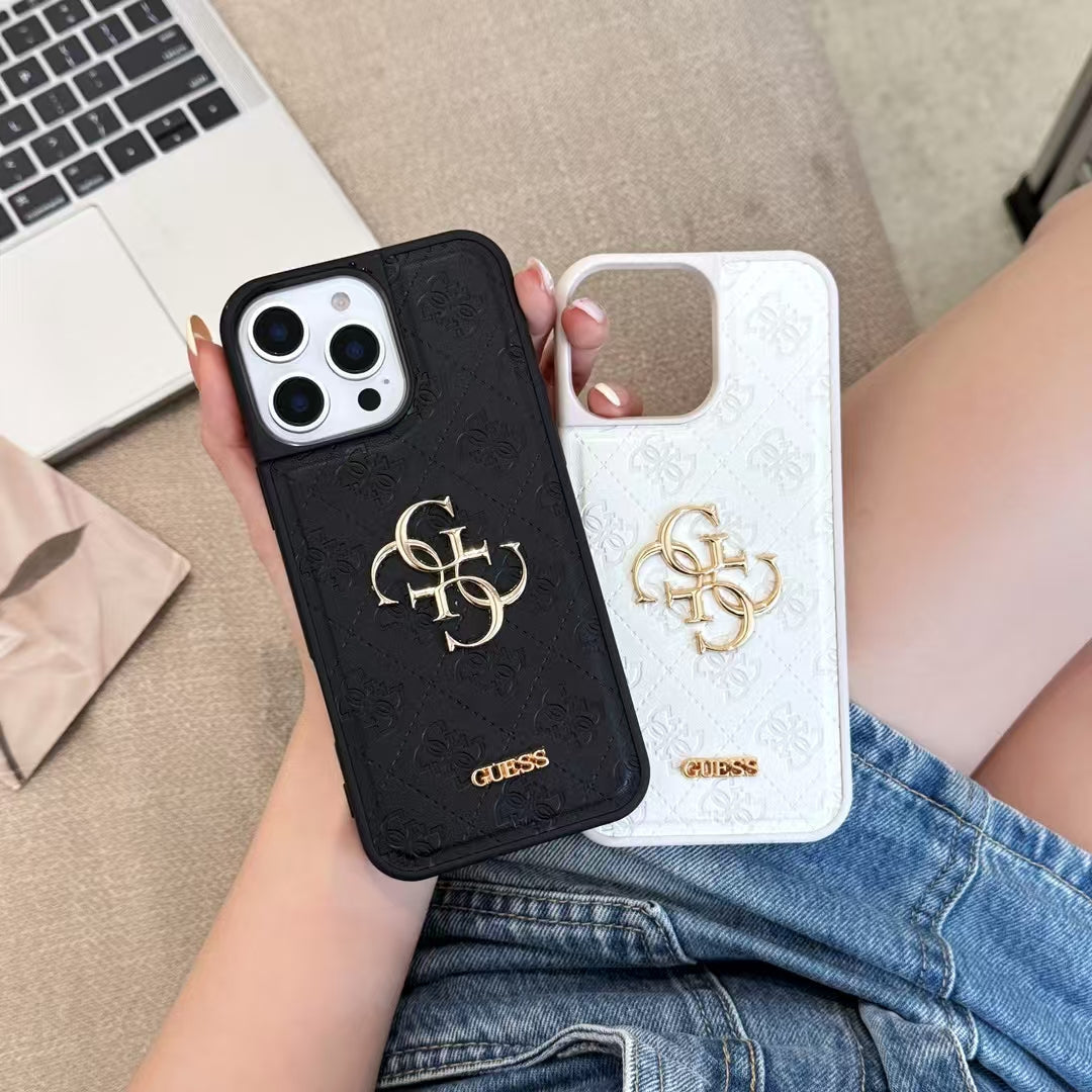 Guess-inspired monogram iPhone case with gold-tone detail