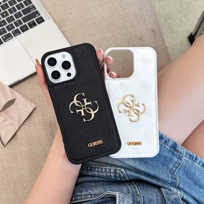 Guess-inspired monogram iPhone case with gold-tone detail