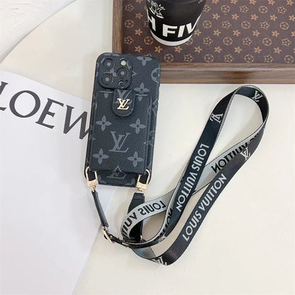 Louis Vuitton-inspired phone monogram case with strap for iPhone 17 / 16 / 15 / 14