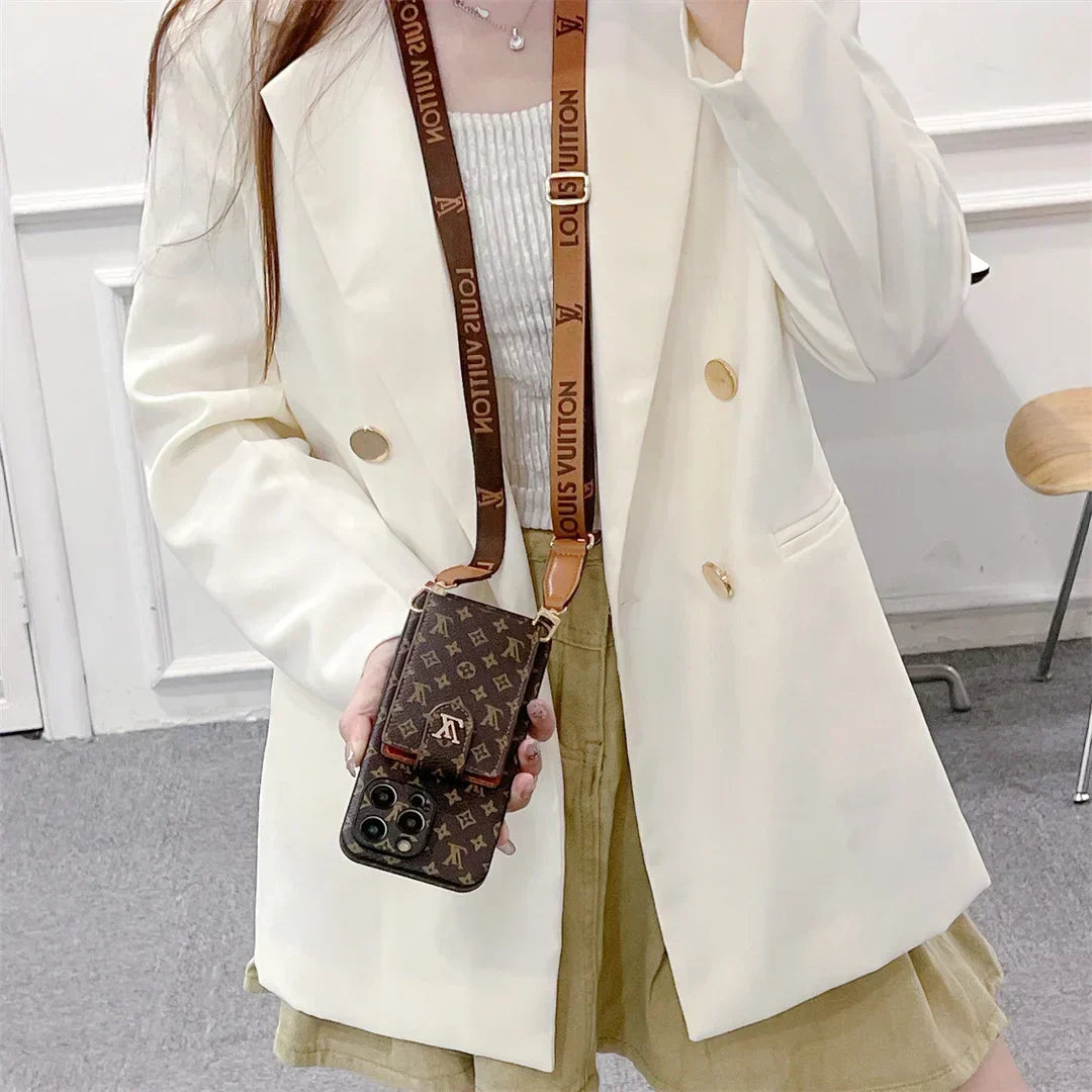 Louis Vuitton-inspired phone monogram case with strap for iPhone 17 / 16 / 15 / 14