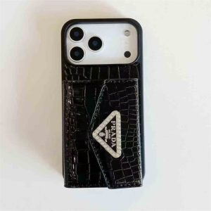 Prada-inspired elegant apple phone case with card holder for iPhone 17 / 16 / 15 / 14