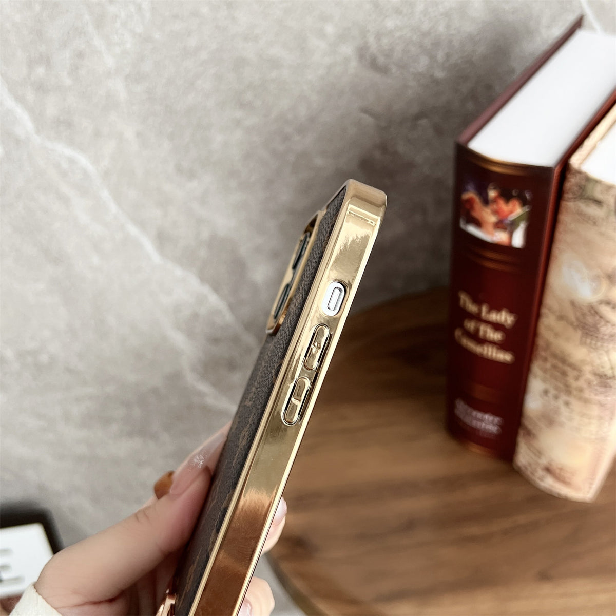 Louis Vuitton-inspired monogram canvas leather iPhone case