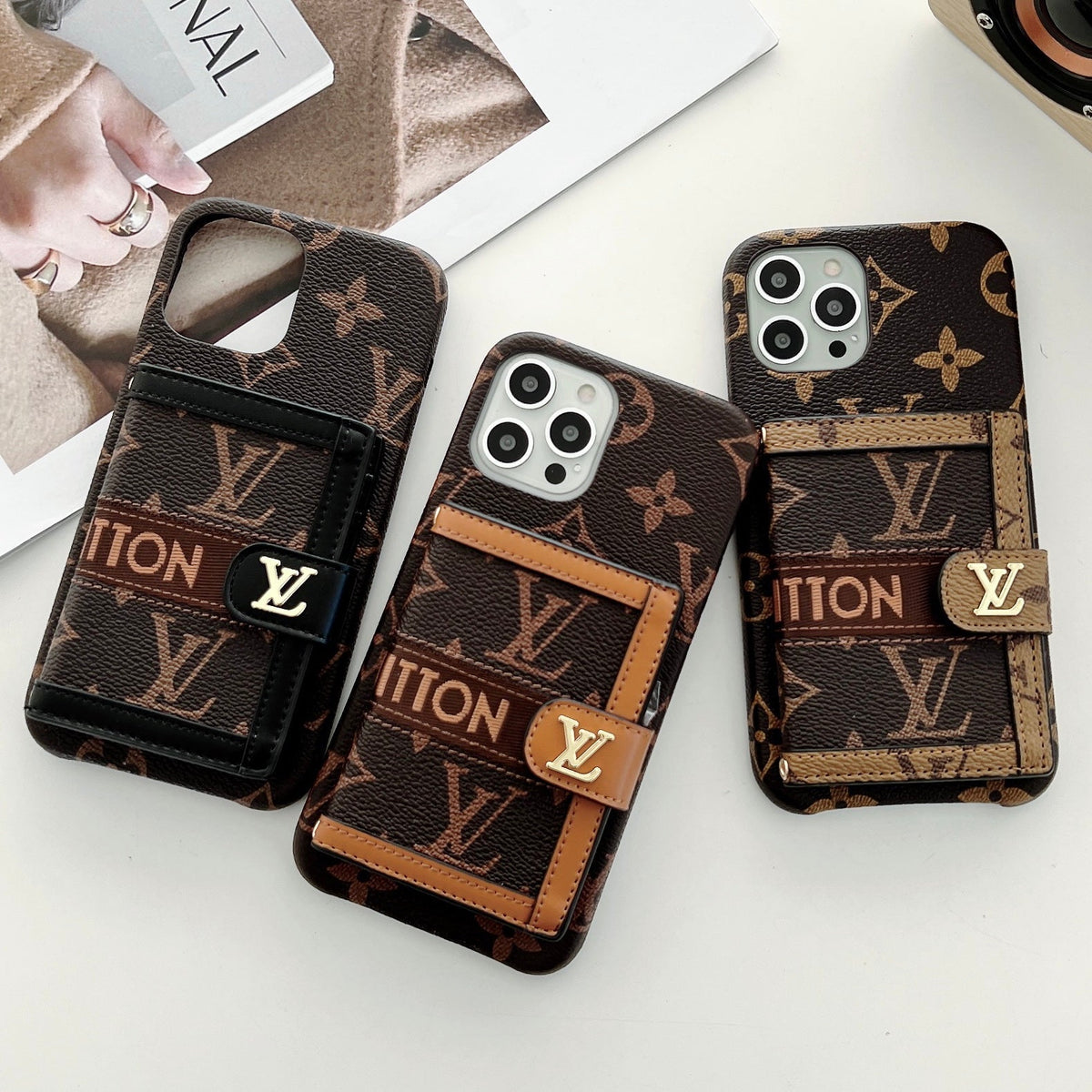 Embroidered wallet card holder phone case