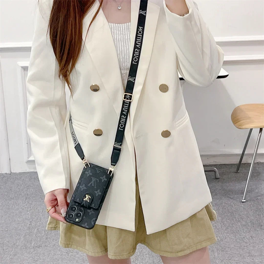 Louis Vuitton-inspired phone monogram case with strap for iPhone 17 / 16 / 15 / 14