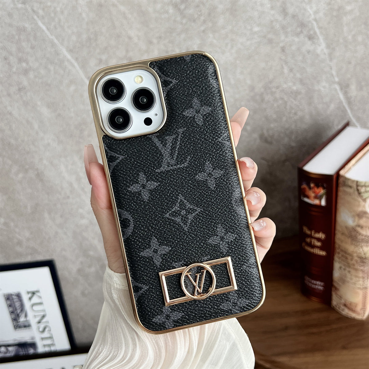 Louis Vuitton-inspired monogram canvas leather iPhone case