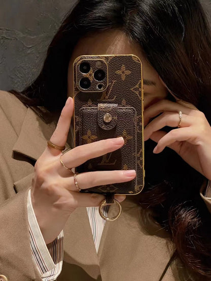 Louis Vuitton-inspired monogram iPhone 17 Pro Max case with card pocket