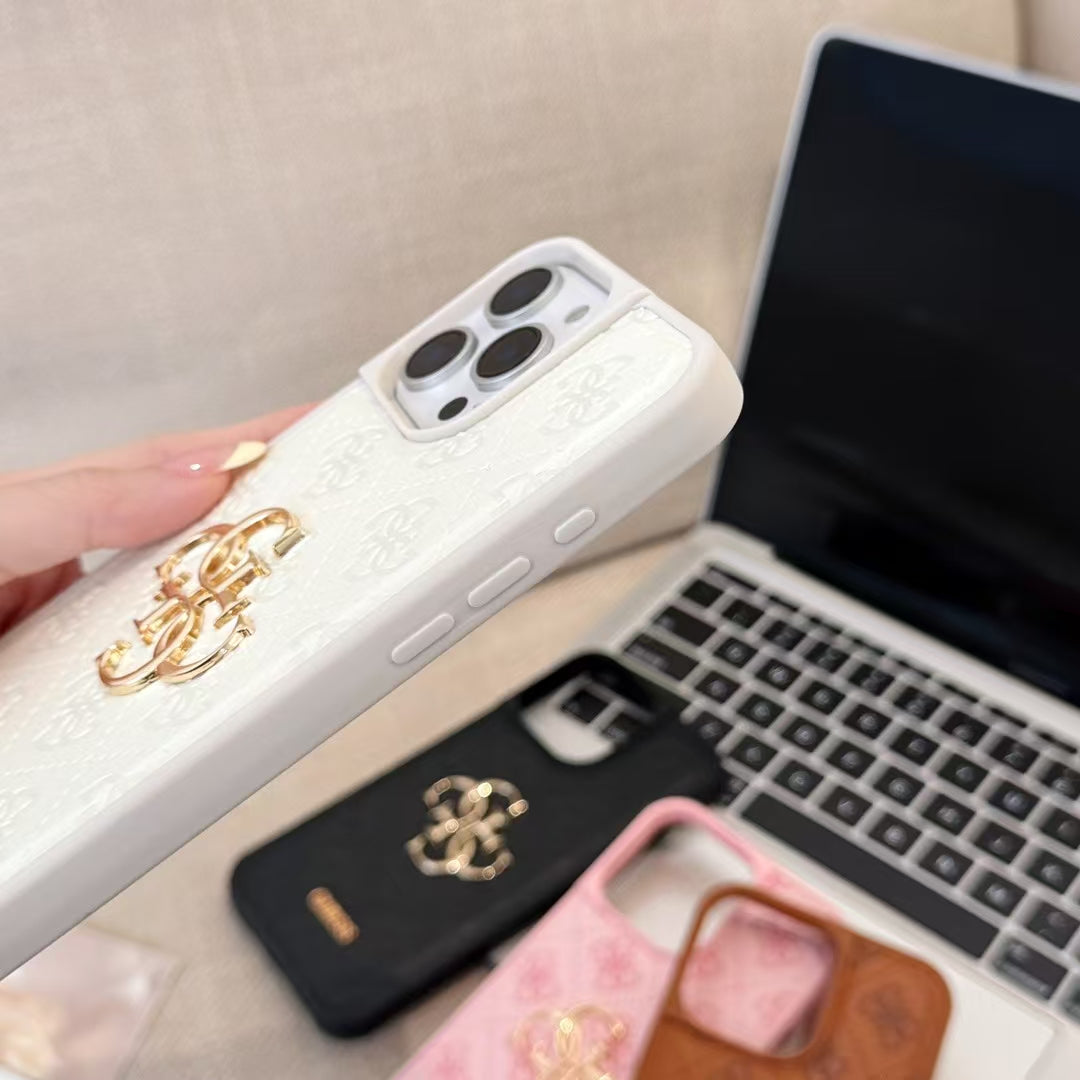 Guess-inspired monogram iPhone case with gold-tone detail