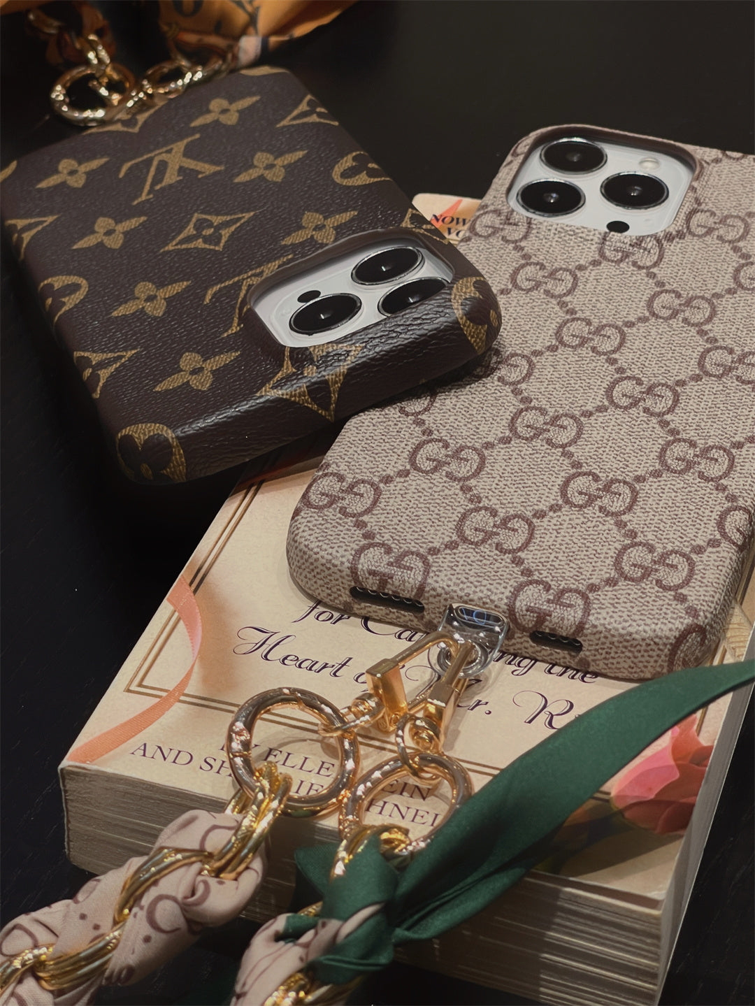 Louis Vuitton-inspired phone case with hand strap