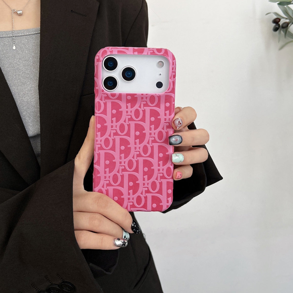 Dior-inspired leather phone case for iPhone 17 / 16 / 15 / 14