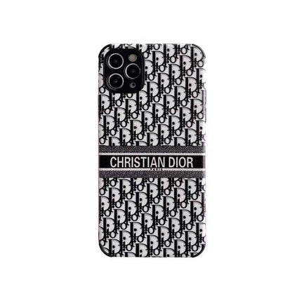 Dior-inspired raised pattern phone case for iPhone, black