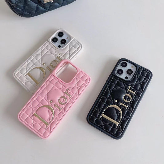 Dior-inspired quilted iPhone case with oversized letter detail
