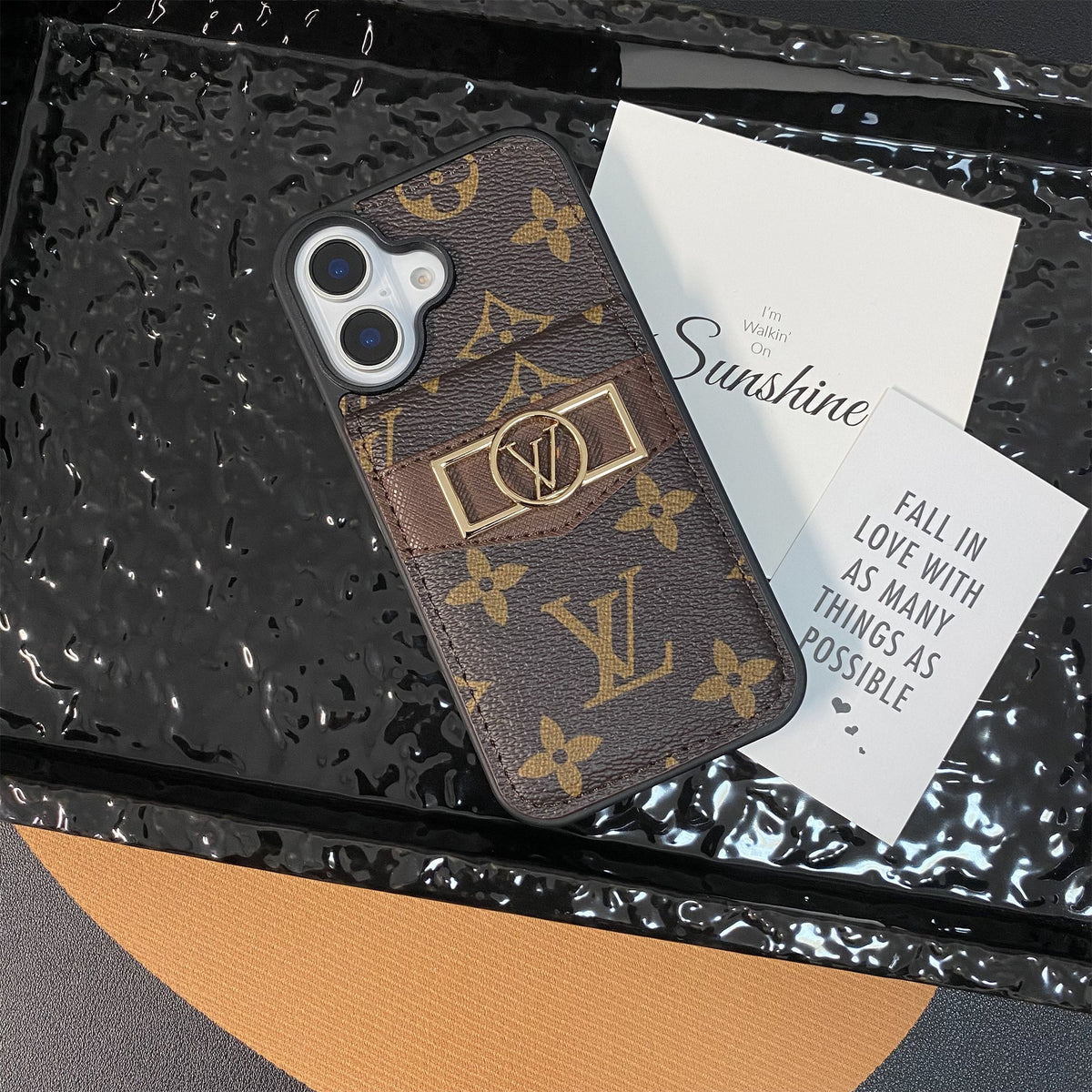 Louis Vuitton-inspired monogram phone case with card pocket