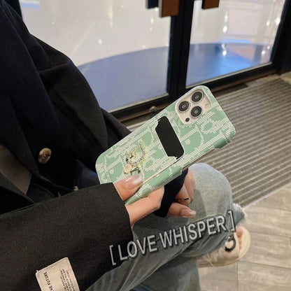 Dior-inspired patterned card pocket case for iPhone 16 Pro Max