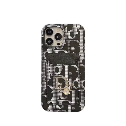 Dior-inspired patterned card pocket case for iPhone 16 Pro Max