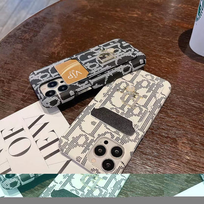 Dior-inspired patterned card pocket case for iPhone 16 Pro Max