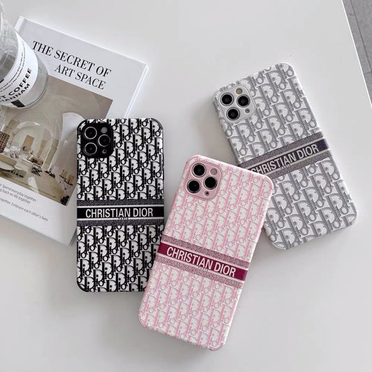 Dior-inspired raised pattern phone case for iPhone