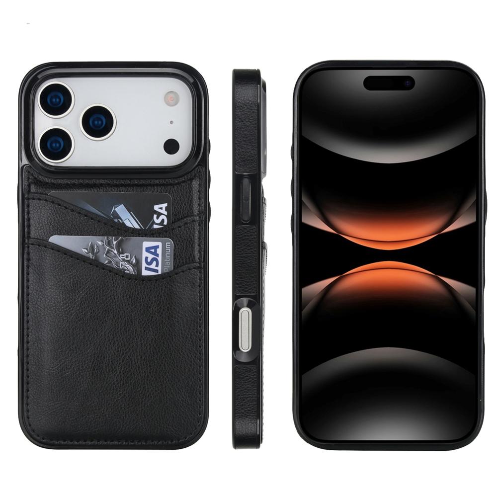 Litchi texture leather iPhone case with card slots, black