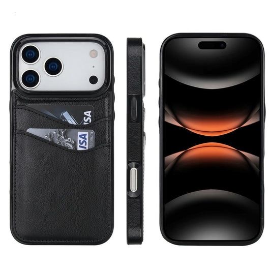 Litchi texture leather iPhone case with card slots, black