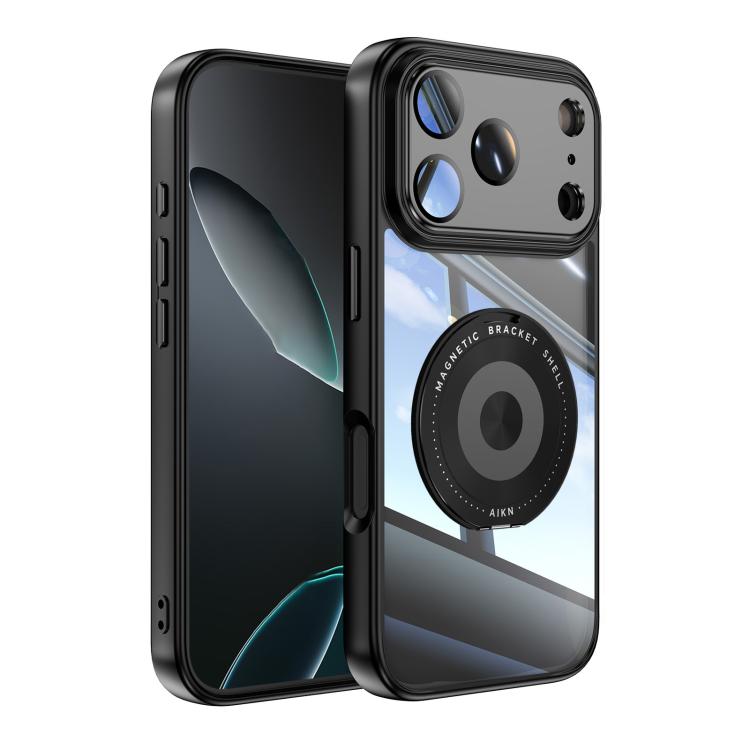 Acrylic and TPU MagSafe iPhone case with 360-degree holder, black