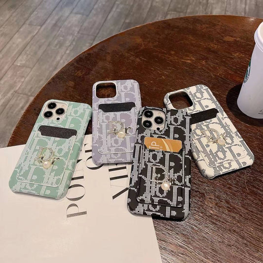 Dior-inspired fashion iPhone case with card holder