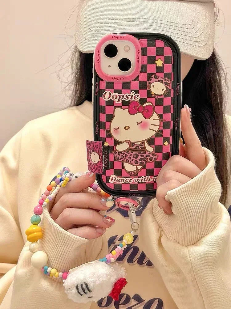 Hello Kitty-inspired character print iPhone 13 case with beaded strap