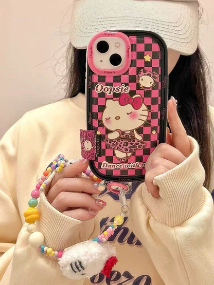 Hello Kitty-inspired character print iPhone 13 case with beaded strap