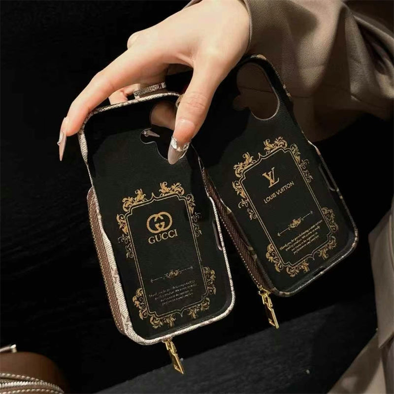 Louis Vuitton-inspired monogram leather iPhone case with card holder