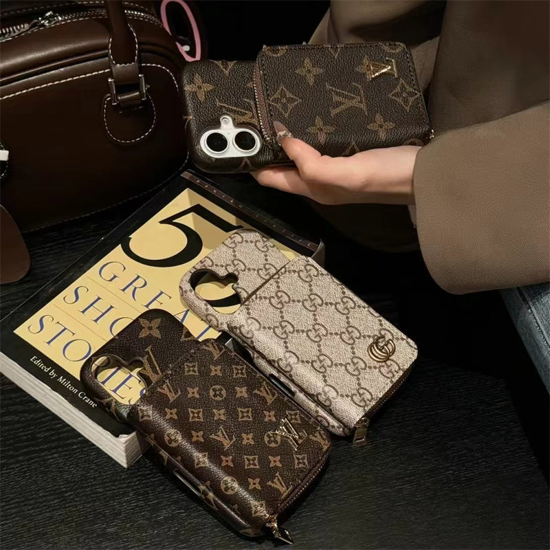 Louis Vuitton-inspired monogram leather iPhone case with card holder